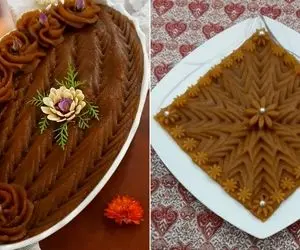 (ویدئو) تزئین حلوا بدون دخالت دست؛ خوشگلاسیون حلوای سفره افطار با سیخ و قاشق