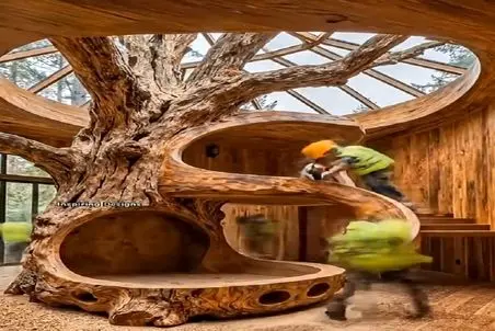 معماری خلاقانه؛ درخت رو نبریدن به جاش وسطش تخت دو طبقه ساختن ته قشنگیه مگه میشه