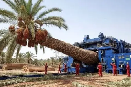 ابزارآلات غول پیکر؛ ابر دستگاه آوردن نخل رو میجوعه خرماشو تف میکنه