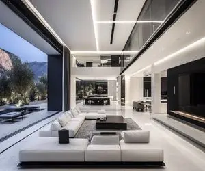 معماری خلاقانه؛ عمارت ساخته اعیونی بلک وایت هر طبقه استخر داره ویو ابدی روبه جنگل