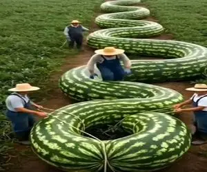 کشاورزی نوین؛ هندونه طویل و دراز مفتولی پرورش دادن عین خر تو گل موندن چطور جابجاش کنن