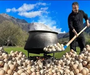 آشپزی روستایی؛ از تخم مرغ کوه ساخته و باهاش ترشی درست میکنه / ترشی تخم مرغ چیه دیگه