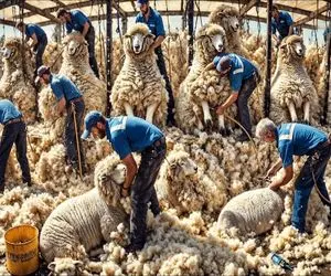 کارخانه پشم؛ بعد دوشیدن شیر گوسفند فرفری که سر رفت میره کارواش  پشمش میشه پارچه