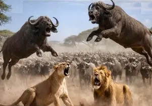 مستند حیات وحش؛ شیر قربانی خشم  بی‌حد و حصر بوفالو می شود