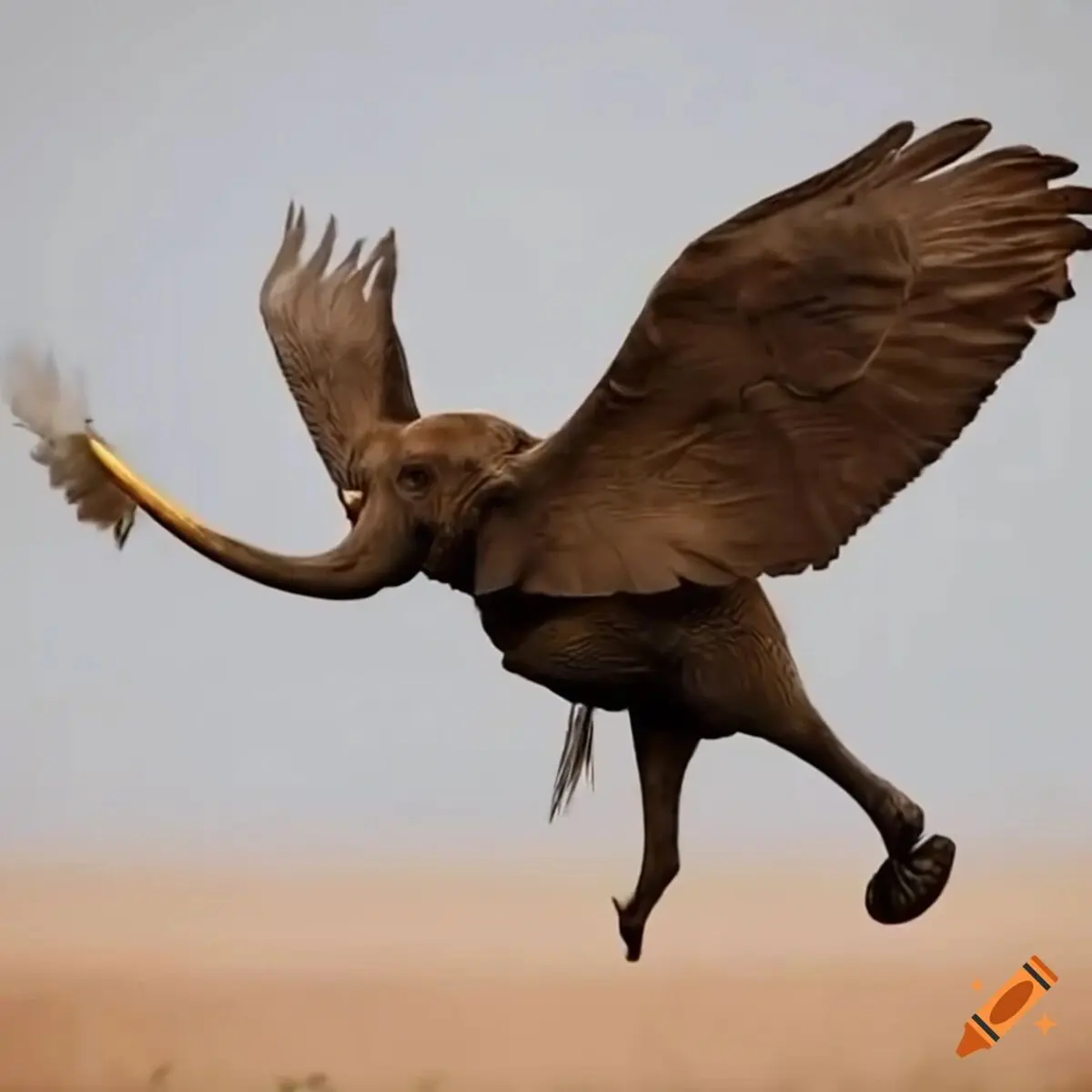 craiyon_135632_An_elephant_flying_in_the_air_using_its_ears_and_carrying_a_feather_with_its_trunk