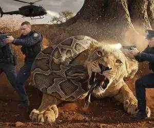 حیات وحش مصنوعی؛ شیر شجاع برای اینکه مادرش از چنگ پیتون غول نجات بده کمک آورد