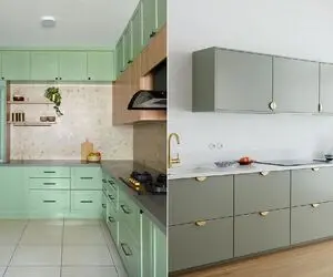 ترکیب مدرنیته و طبیعت با کابینت‌ های سبز و سفید در آشپزخونه/های لولا چی انتخاب میکنن؟