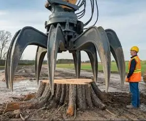 ابزارآلات غول پیکر؛ ابر اپراتور با ۸ پنجه فولادی وارد میشه درخت قلع‌وقمع می‌کنه