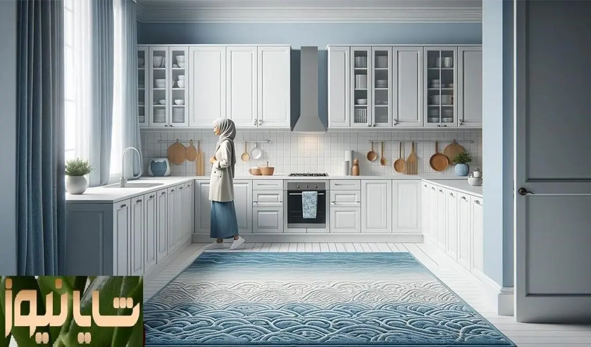 ست کردن فرش آشپزخانه با کابینت سفید