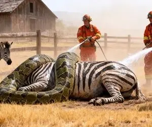 حیات وحش مصنوعی؛ گور خر شجاع برای نجات جان مادرش از چنگ پیتون غول کمک آورد