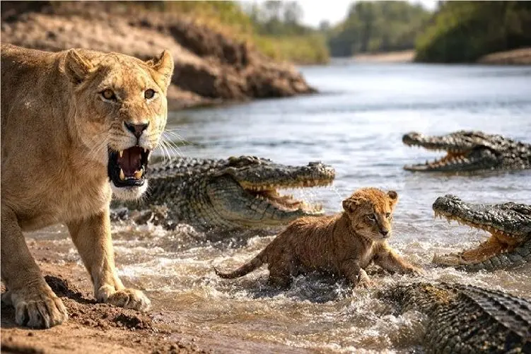 مستند حیات وحش؛ عقاب توله شیر از چنگ تمساح در میاره