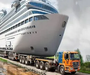 جابه جایی جانکاه؛ کشتی کروز 20 تنی رو با کامیون 18چرخ رسوند اقیانوس برای مسافرگیری