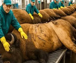 فرآوری گاو؛ گاومیشارو با یه خروار علوفه چاق میکنن تا برای استیک شدن آماده بشن