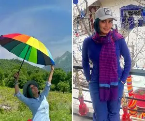 حمایت الناز شاکردوست از مقتول همجنسگرا با چتر رنگین کمانی و حجاب کم!