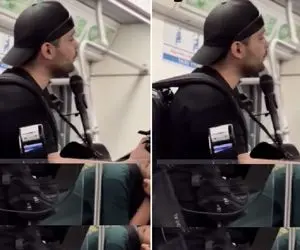 آواز خیابانی؛ آقاهه با چه بند و بساط آهنگ شن های ساحلی رو میخونه دستگاه پوز رو بازوشو