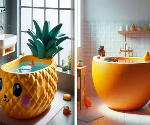 چیدمان وان حمام میوه‌ای شکل/ افزایش تفکر خلاق در میان فرزندان با وان میوه‌ای