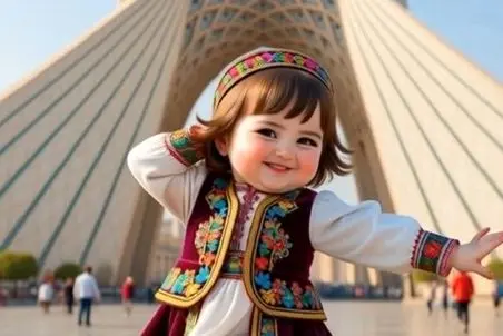 آواز محلی؛ رقص ترکی دختر خوش انرژی جلوی میدون آزادی با لباس مخصوصش